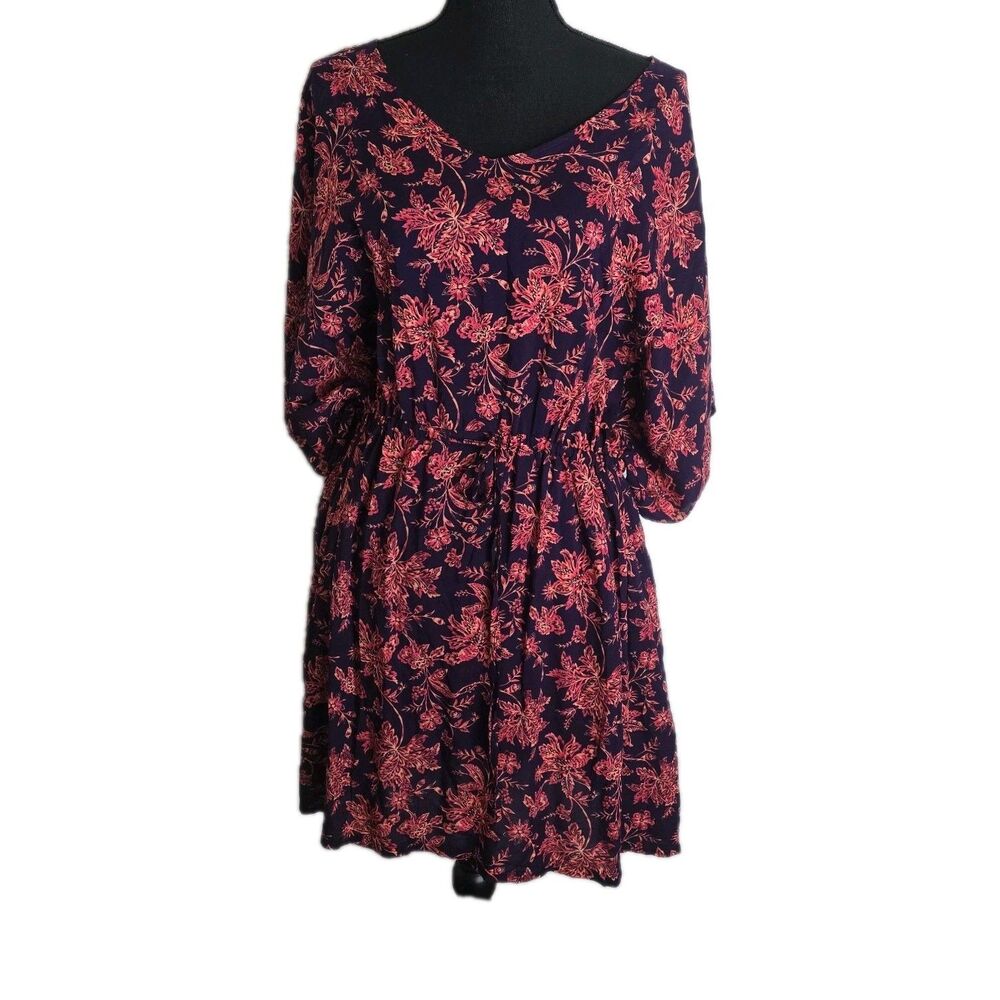 Lands' End Ladies Swim Cover-Up Size M/L Navy Blue Floral Women Drawstring